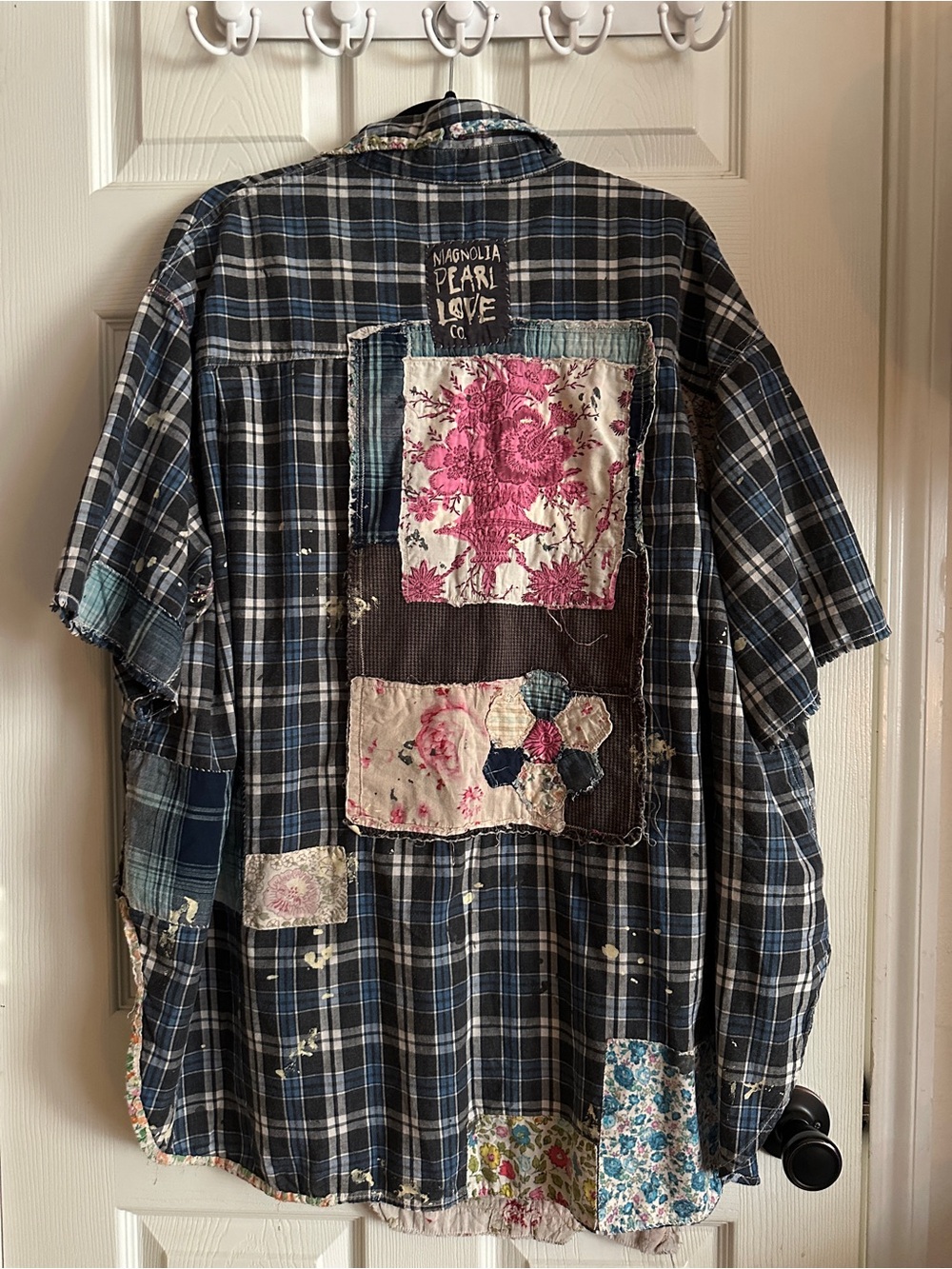 Magnolia Pearl Blue Plaid Patchwork Button-Down Shirt - Picture 2 of 6